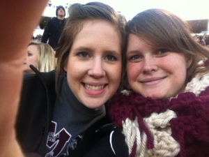 Jamie and me at a super cold football game. She was my college mentor and one of my favorite people!