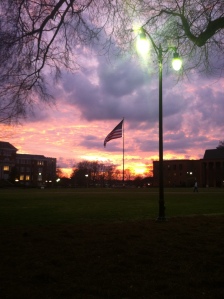 Picture of a sunset and the American flag